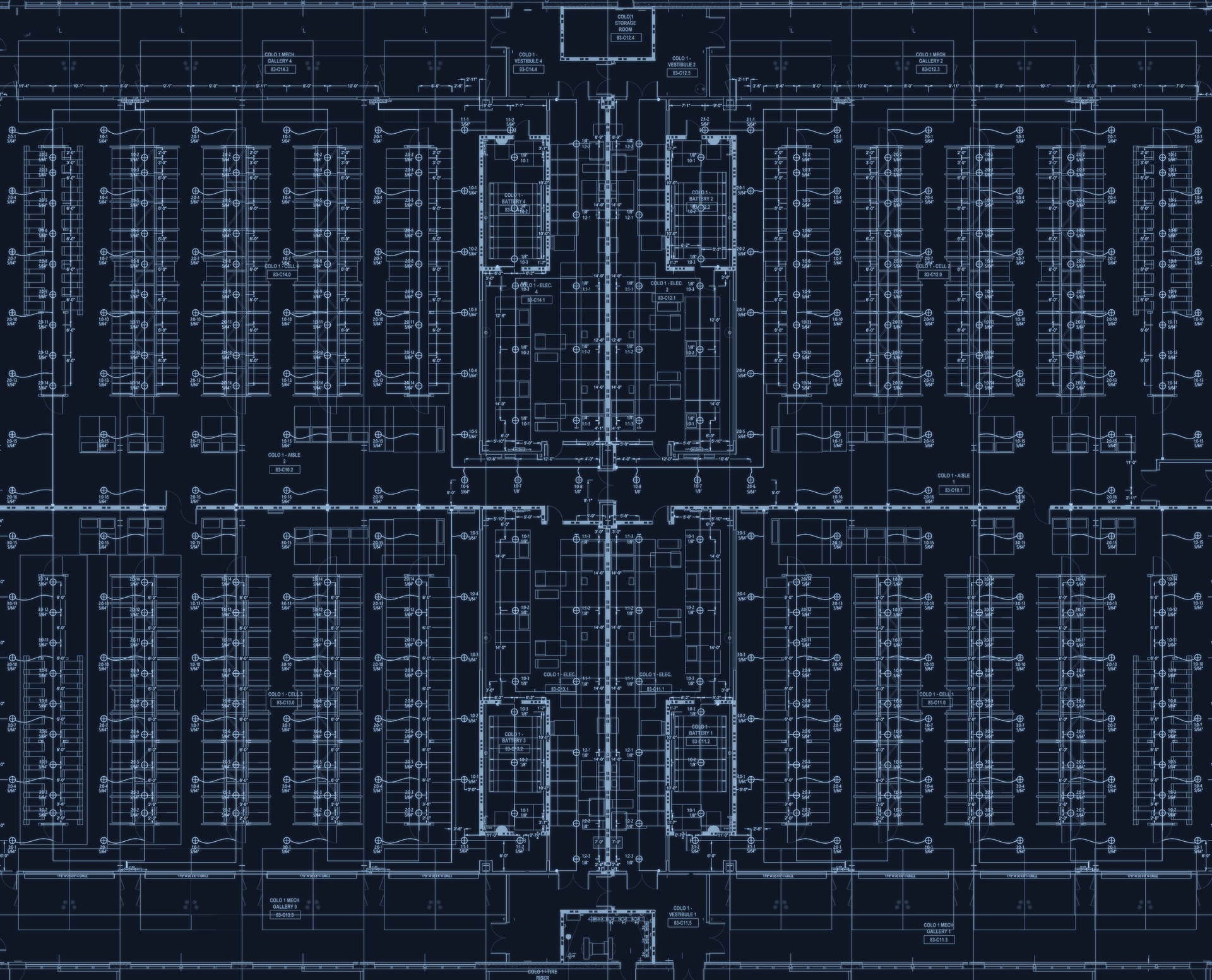 Data hall floor plan with VESDA sample points and pipe layout